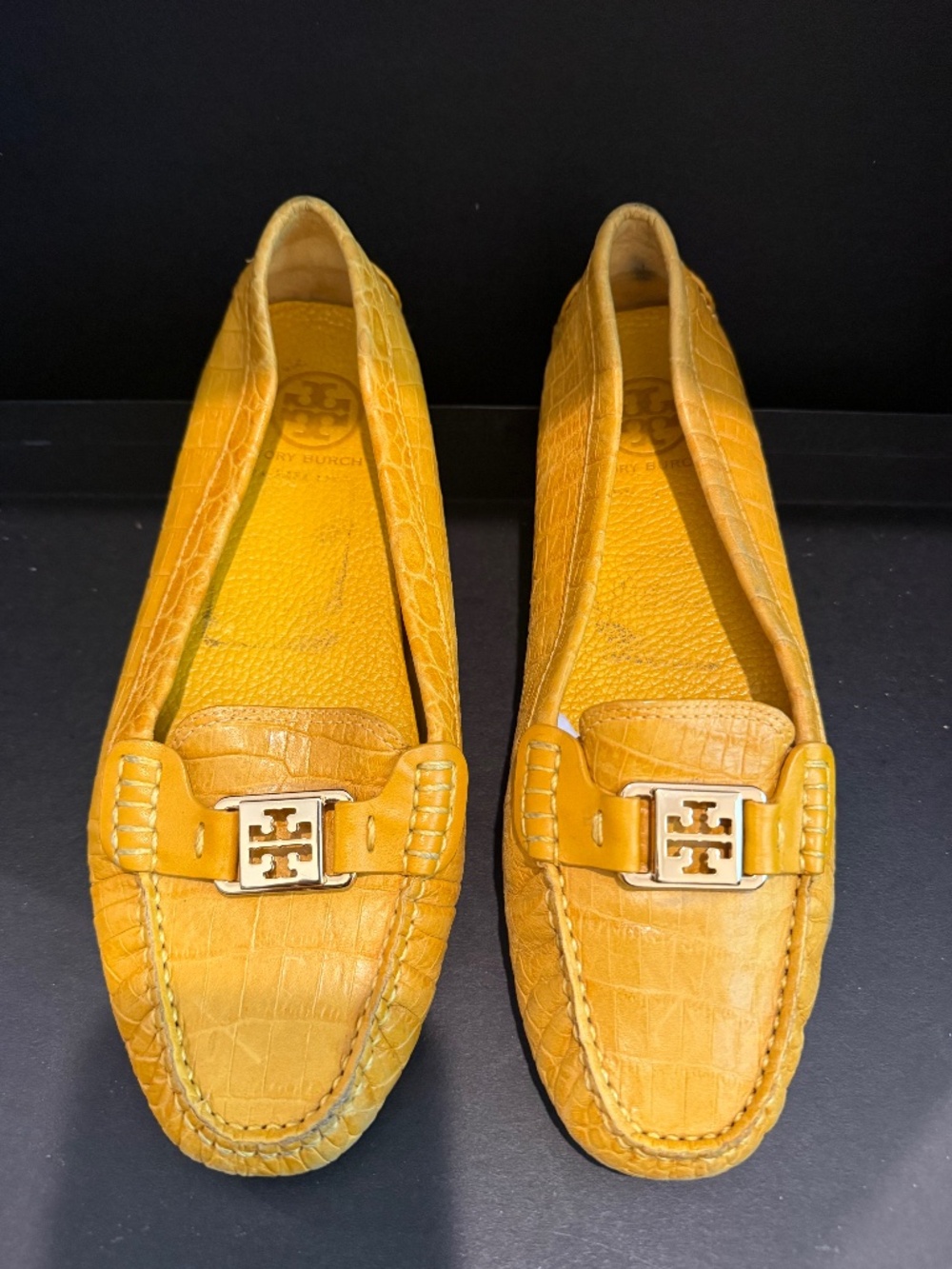 Tory Burch Shoes vibrant yellow croc embossed. Driver loafer Kendrick shoe